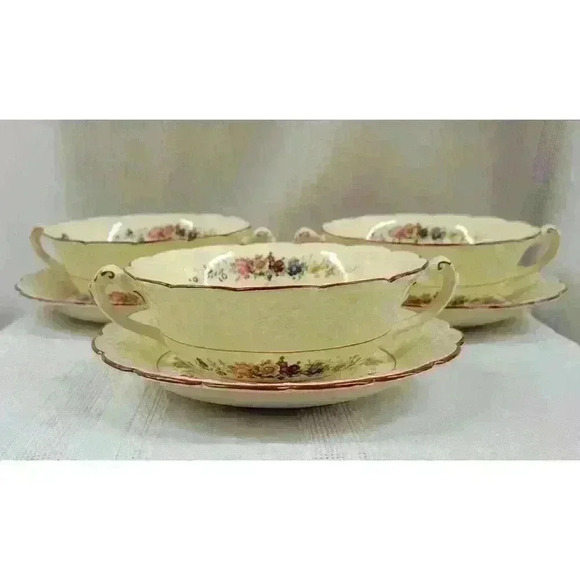Set of 3-Coalport-S. Brookdale-Cream Soup Sets - Picture 3 of 5